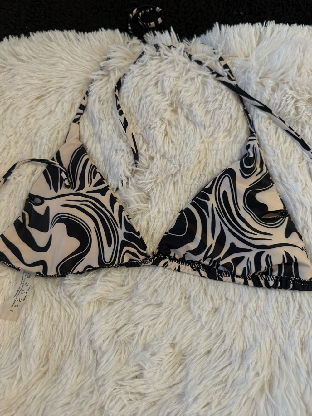 Black Cream Zebra Triangle Bikini Top Womens Large - Picture 2 of 4